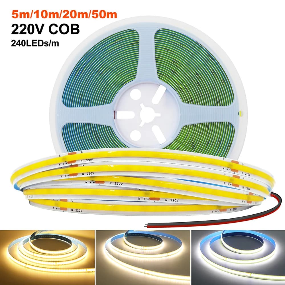LED Strip COB 5 m 10 m 20 m 50 m 220 V 230 V Flexible ribbon lights with IC chip High brightness linear illumination 240 LED / m RA90