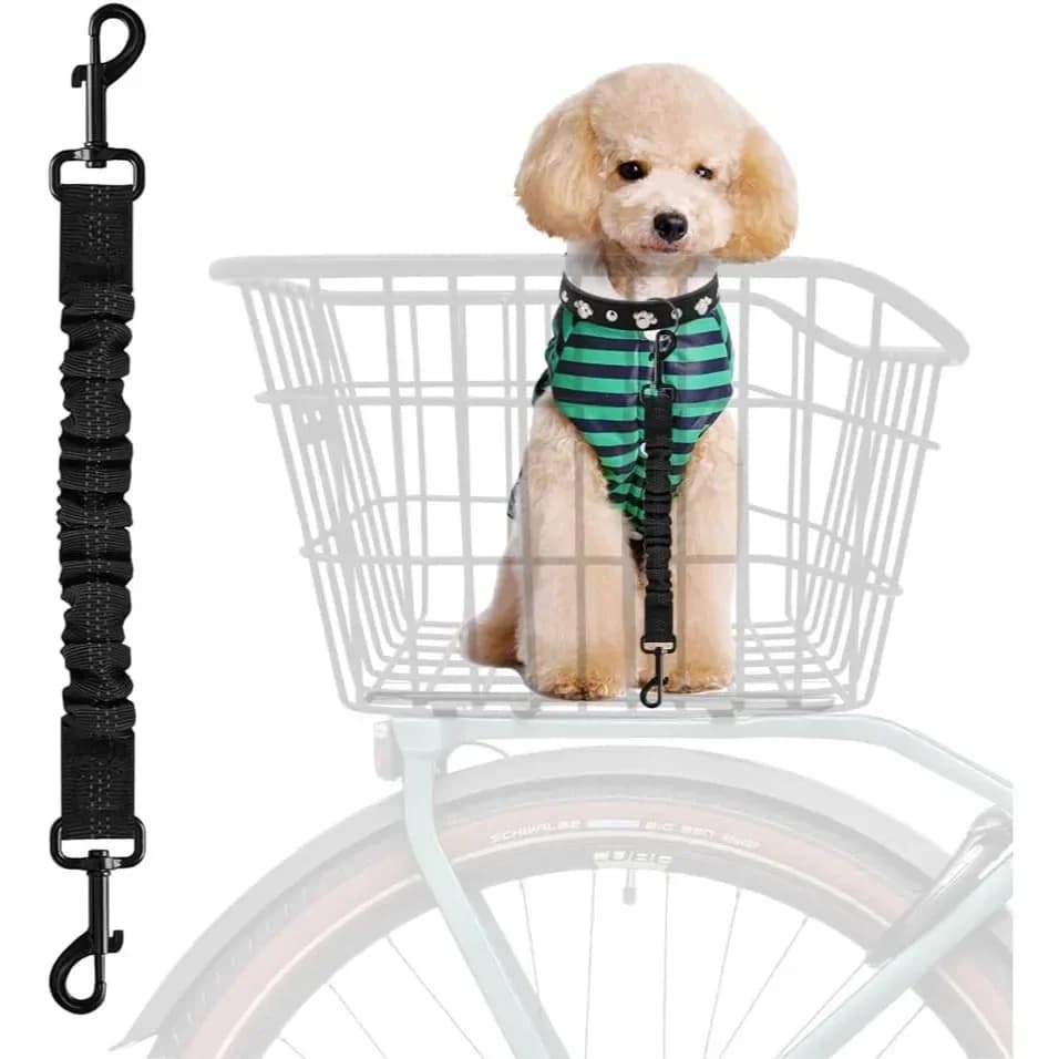 Cintura di sicurezza per cani per cestino da bicicletta, guinzaglio retrattile per animali domestici, estensione elastica antiurto per gatti e cani (Nero)