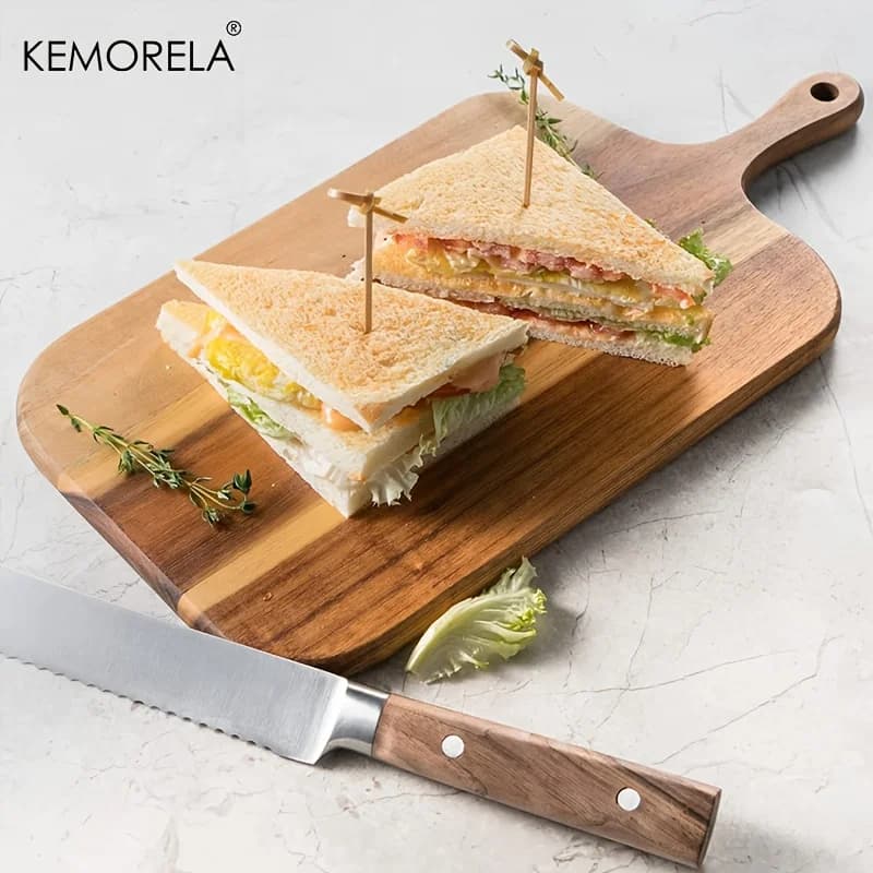 Acacia wood cutter with handle, butcher block for cheese bread, for restaurant kitchen and domestic use, two sizes available