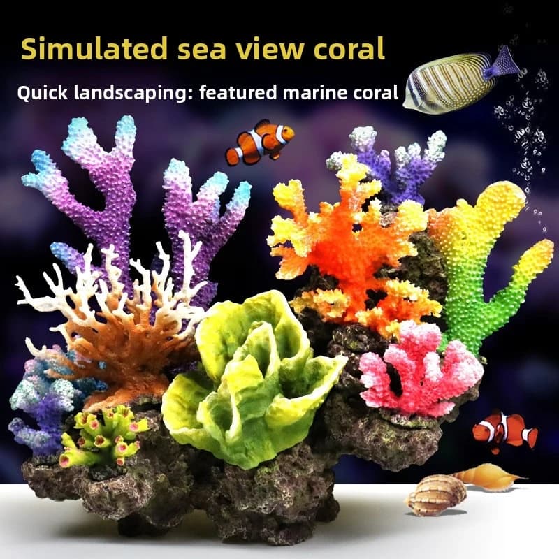 All-in-One Artificial Coral Tree Set for Aquarium - Lifelike Reef Ornament, Hiding Cave for Fish & Shrimp, Saltwater Safe Decor