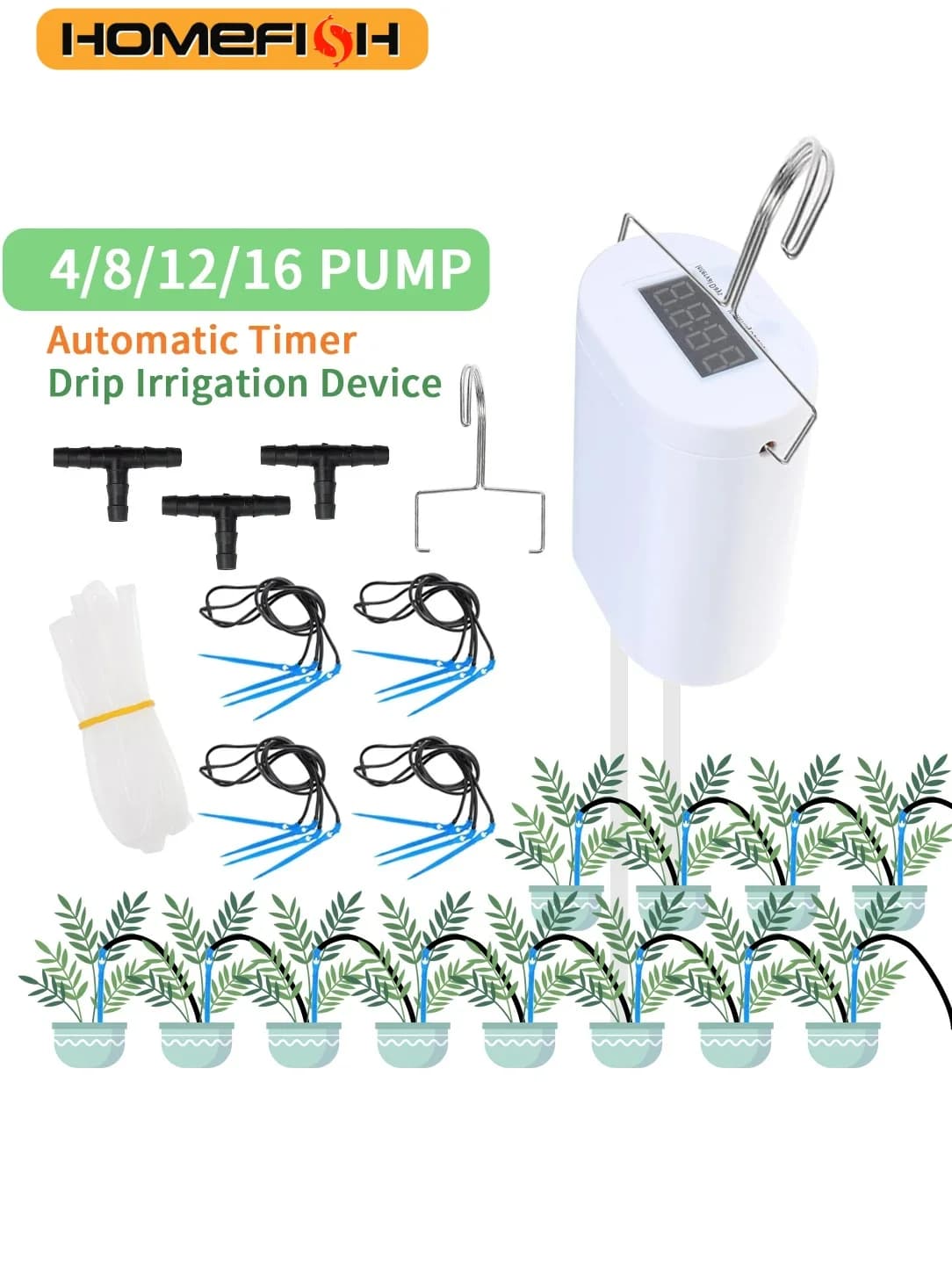 HOMEFISH Automatico Pianta Fiore Pompa di Irrigazione Casa Sprinkler Dispositivo di Irrigazione a Goccia 4/8/16 Teste Sistema di Temporizzazione Kit Attrezzo da Giardino