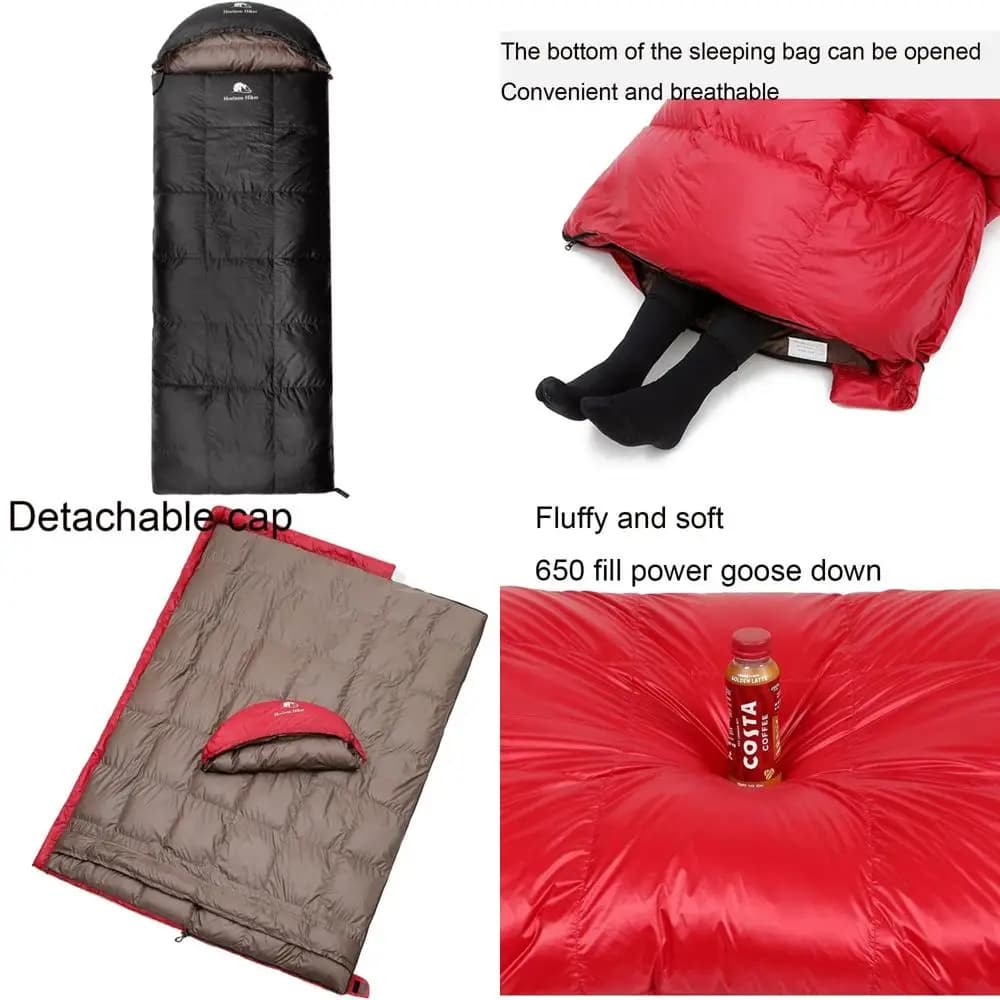 Winter hiking backpack fur bag - 1000 g white goose down, removable hood, camping and adventure bag style