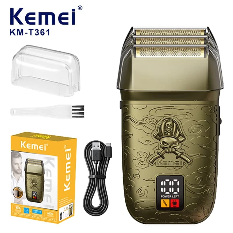 Electric Shaver Kemei KM-T361 Three Heads, Rechargeable with LED Display, for Barba and Hair