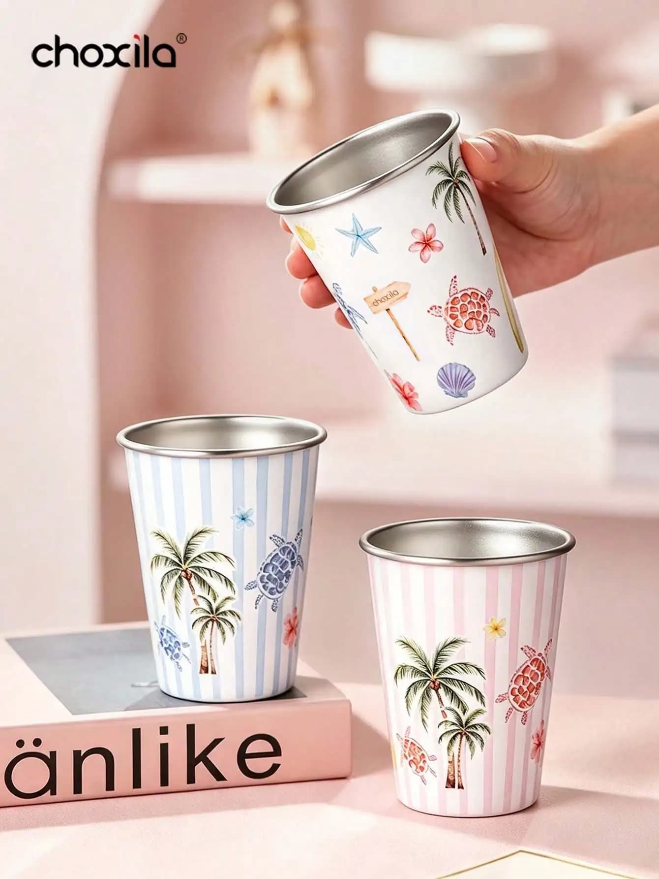 350ml Beach Style Coffee Mug, Coconut Tree Turtle Shell Print, Summer Cup for Camping, Afternoon Tea & Holiday Gifts