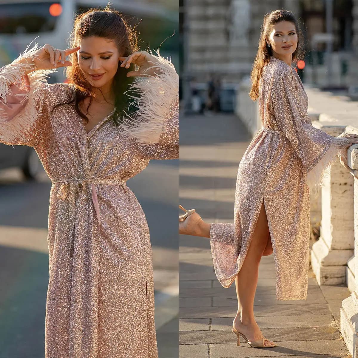 Stunning Maternity Dresses Woman Dress Night Shirt Long Sleeves Paillettes Nightwear Bathrobe Prom Pigiama damigella of Honor Made to measure