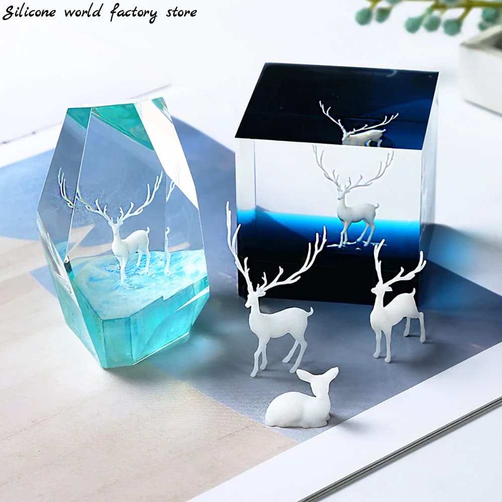 Decorazione 3D in Silicone a Forma di Alce, Miniature di Foresta, Decorazione per Micro Paesaggi, Riempitivo in Resina, Sfera di Cristallo, Cervo Fatato in Plastica