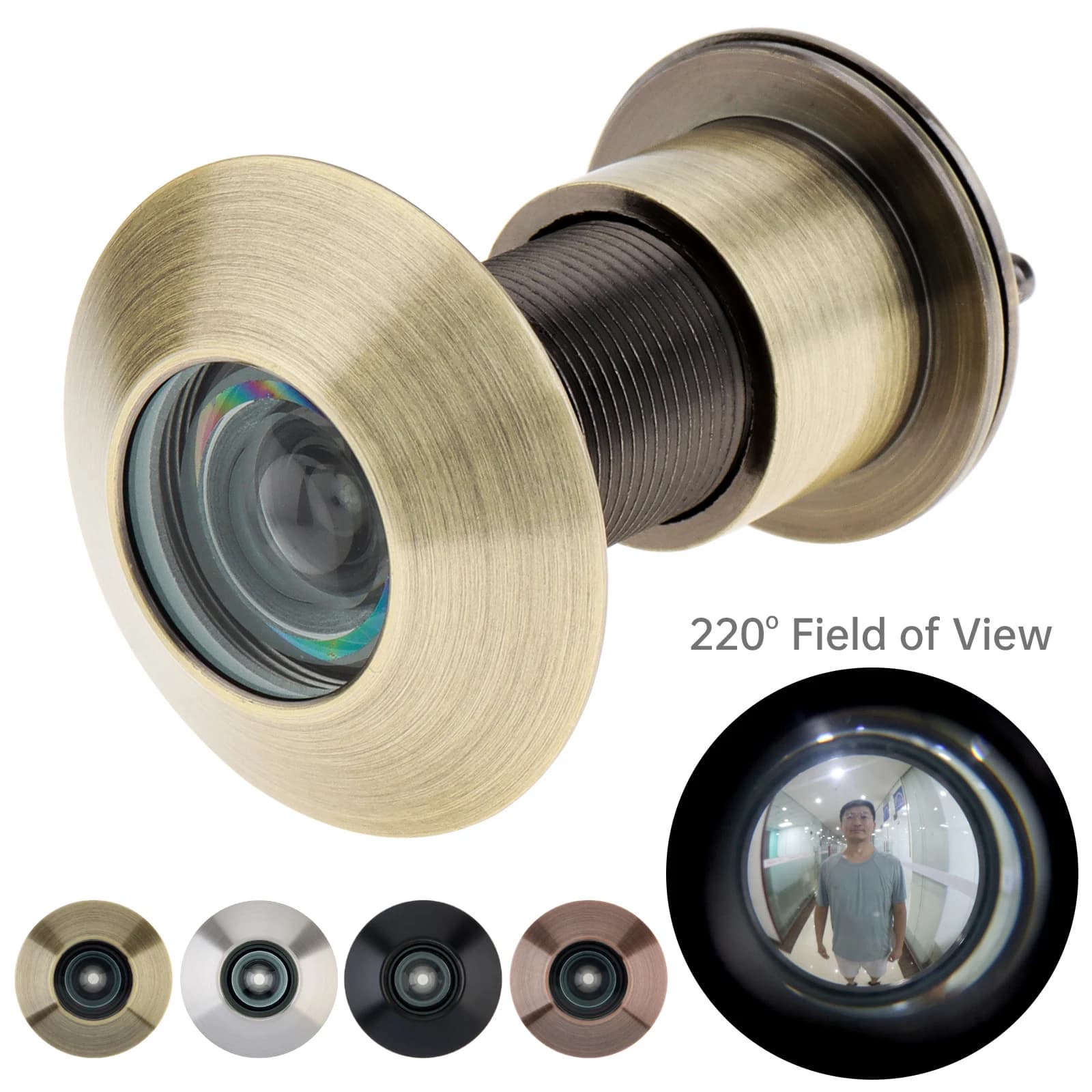 1 pezzo in ottone massiccio spioncino per porta da 220 gradi spioncino per lente in vetro ottico HD fori per spessore porta da 1,61 pollici a 2,08 pollici