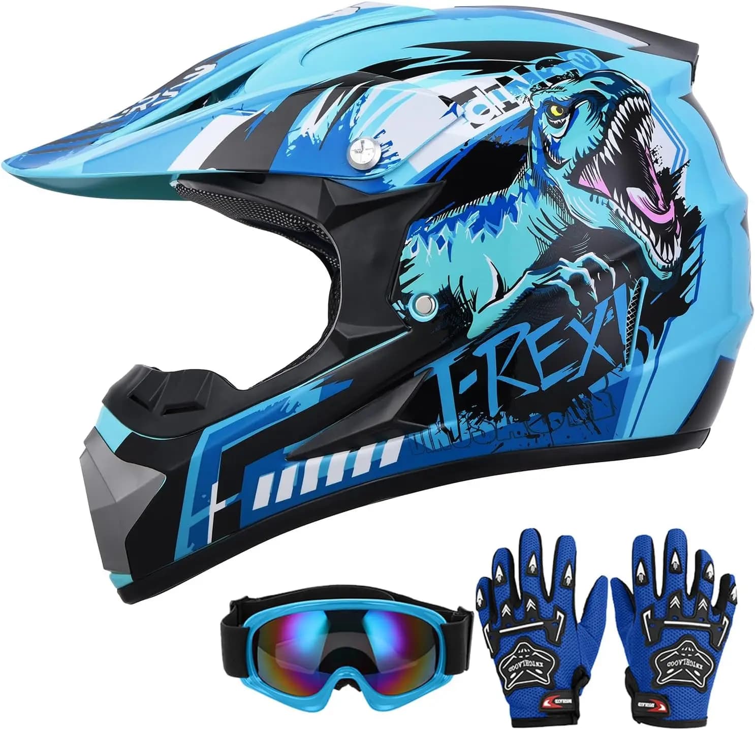 Motocross helmet for boys with glasses and gloves, for ages 5-14 years, ATV, BMX, UTV, off-road, go-kart, racing car
