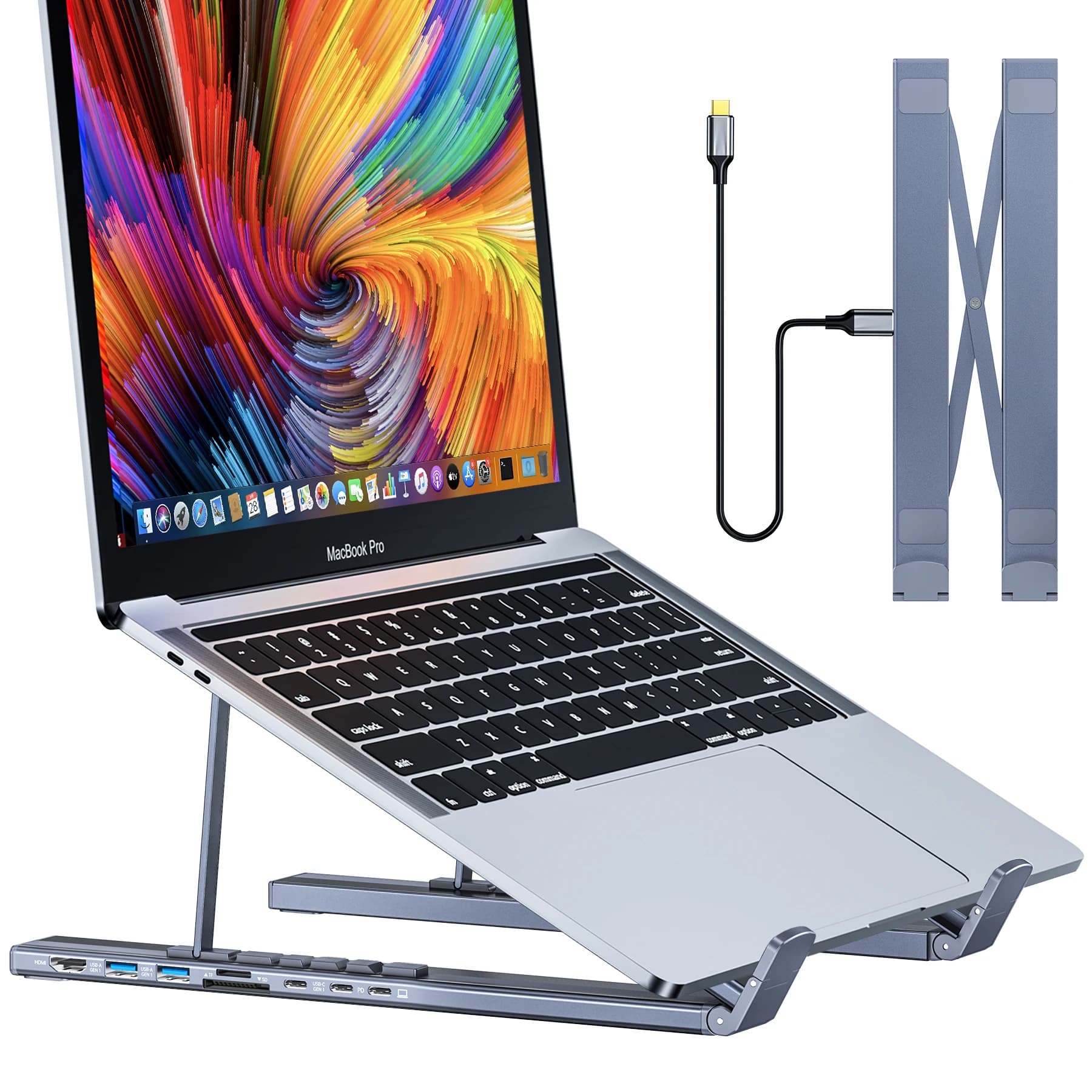 Interfaccia multipla HUB in lega di alluminio di vendita calda transfrontaliera HDMI otto in un supporto per laptop con docking station