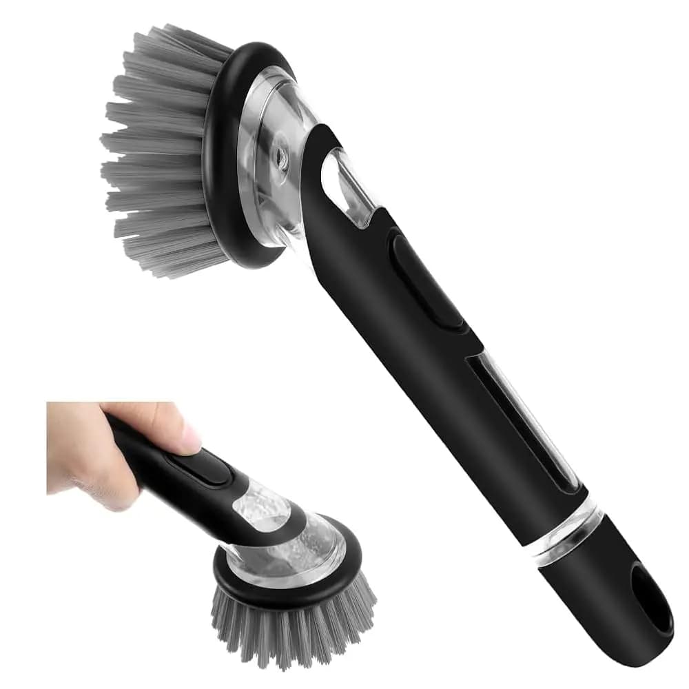 Spazzola per piatti con dispenser di sapone, spazzola per lavare i piatti con controllo avanzato del sapone, spazzole per strofinare i piatti con manico, spugne per la cucina