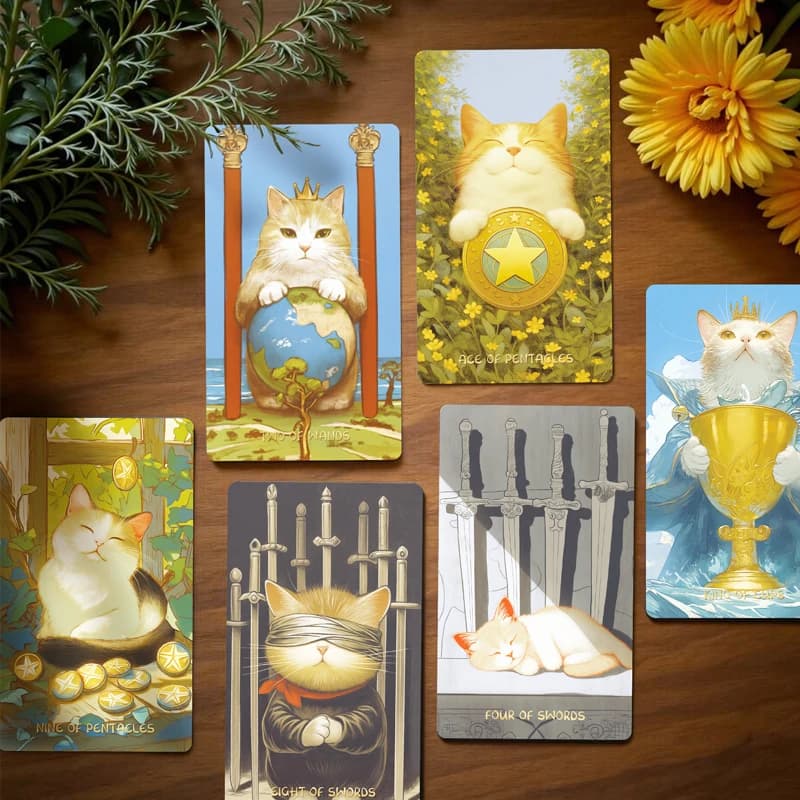Nuovo 2025 Simpatico gatto tarocchi Carte Originale 12x7 cm Divinazione Oracle Rider Waite con guida PDF Regalo Inglese Spagnolo Giapponese