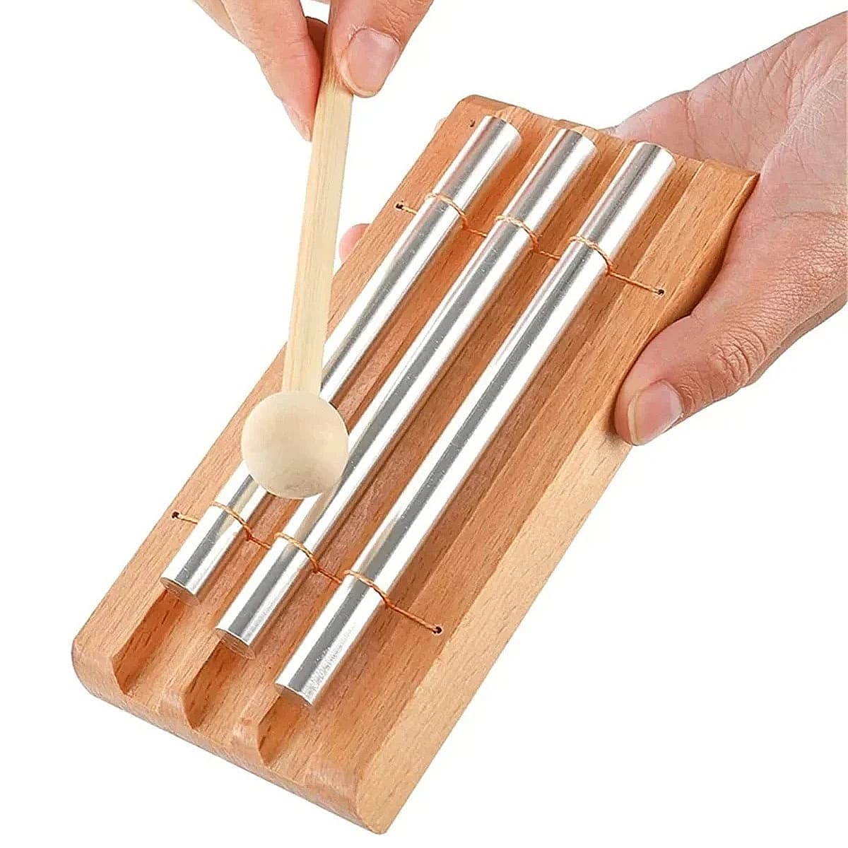 Miwayer 3 Tone Wooden Meditation Chime – Aluminum Bars, Beech Base, C7/D7/E7, 15s Ring, with Mallet, for Yoga Sound Healing