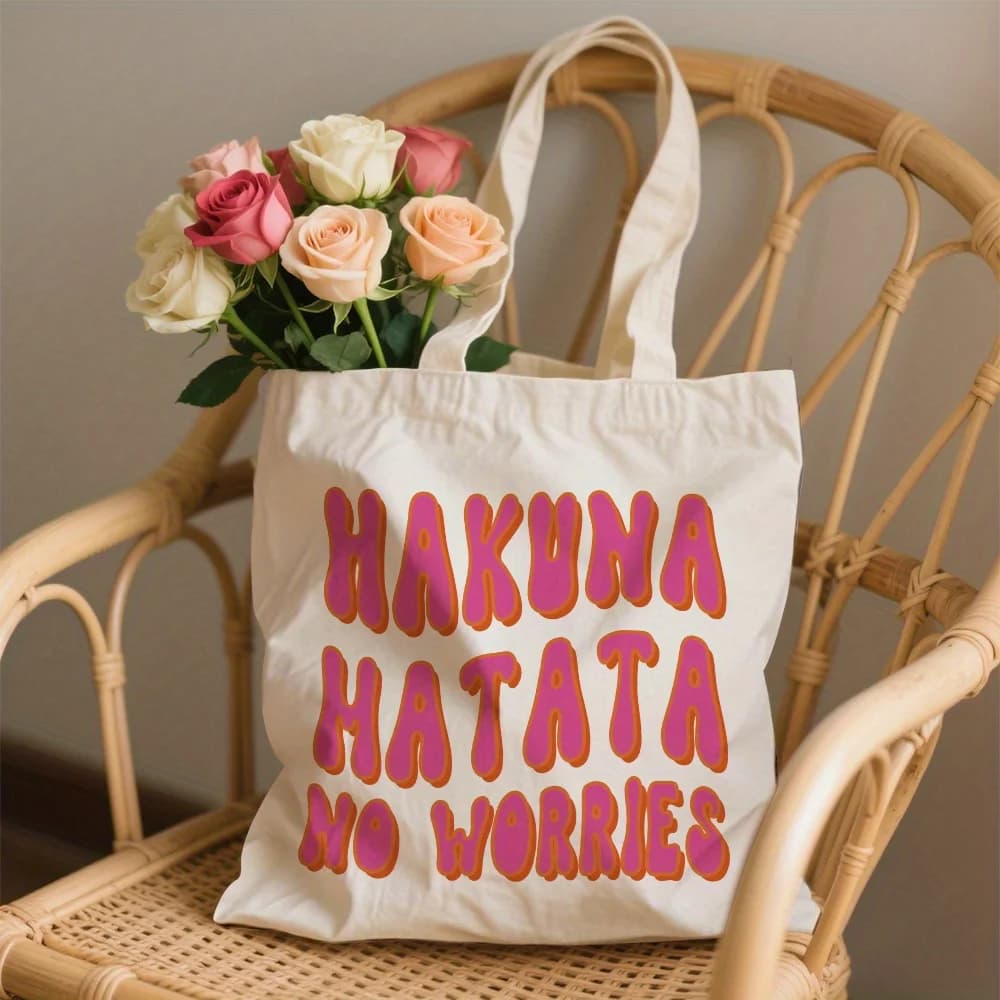 1pc of 2D Flat Printing, a Tote Bag Featuring 'Hakuna Matata' - a Reusable Grocery Bag Made of Polyester Canvas Measuring 40.64X