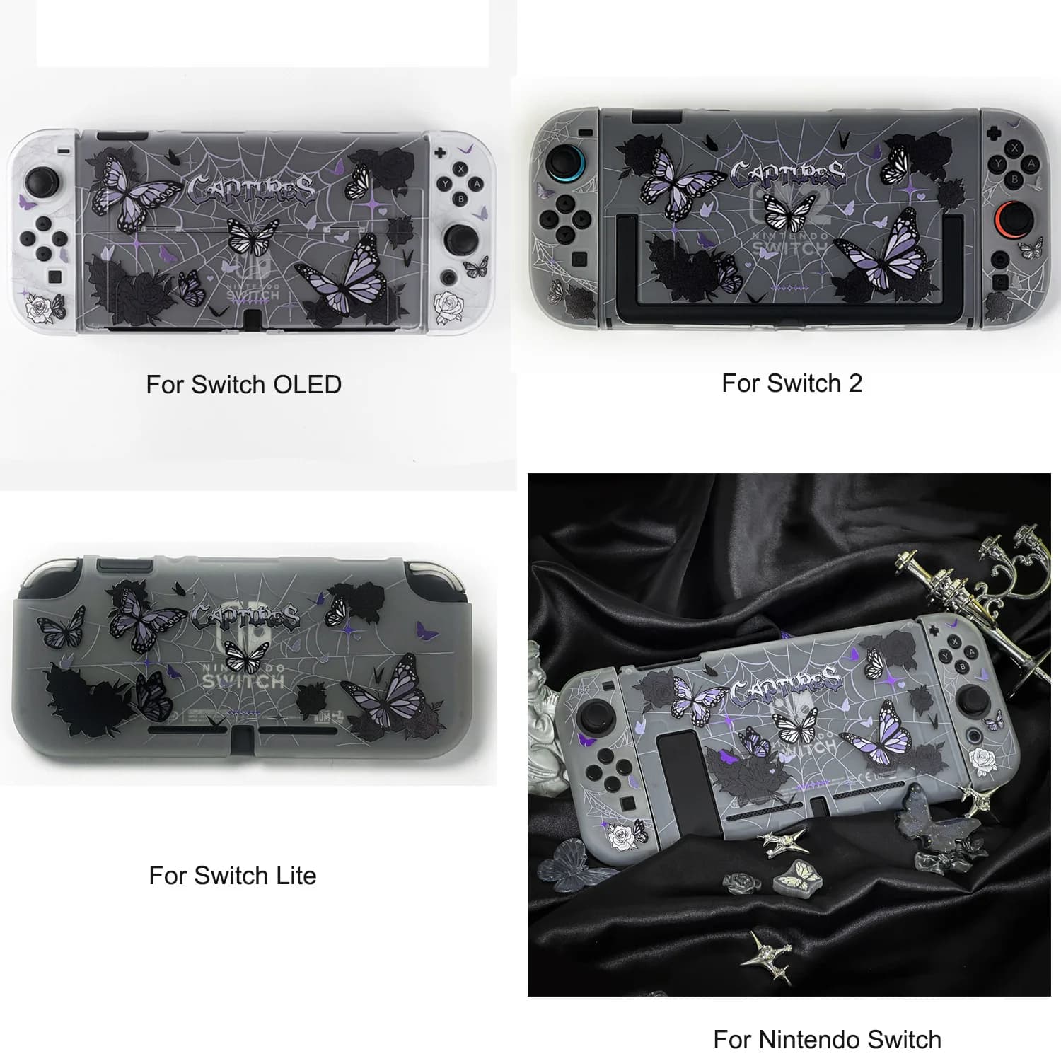 Guscio protettivo a tema Butterfly Captures per Nintendo Switch / OLED / Lite / Switch 2, custodia rigida trasparente opaca