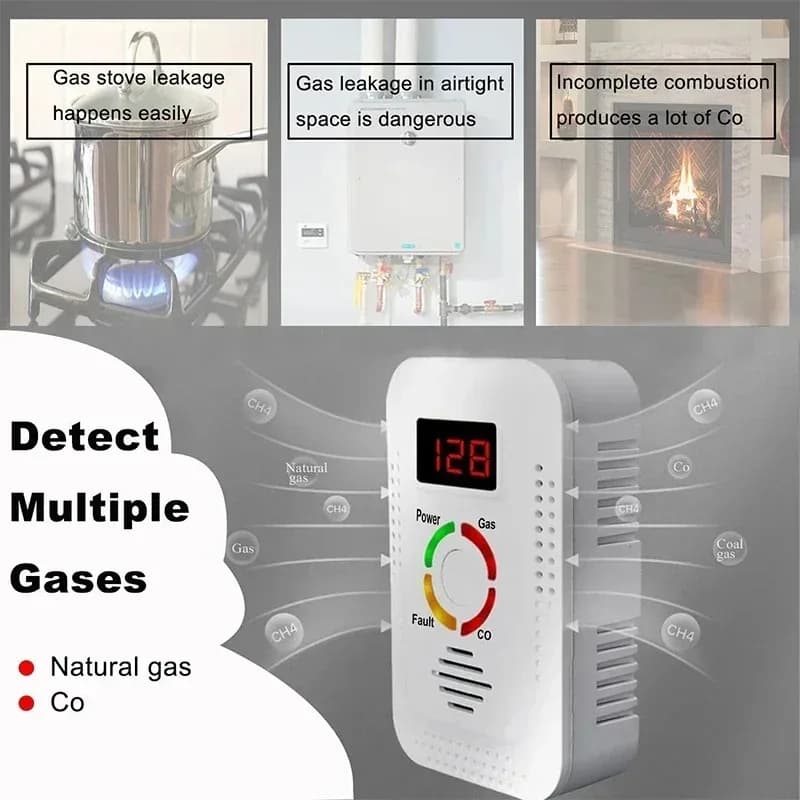 2 In 1 Natural Gas And Carbon Monoxide CO Detector Combustible Gas Leak Monitor Detects CO LPG Methane For Kitchen