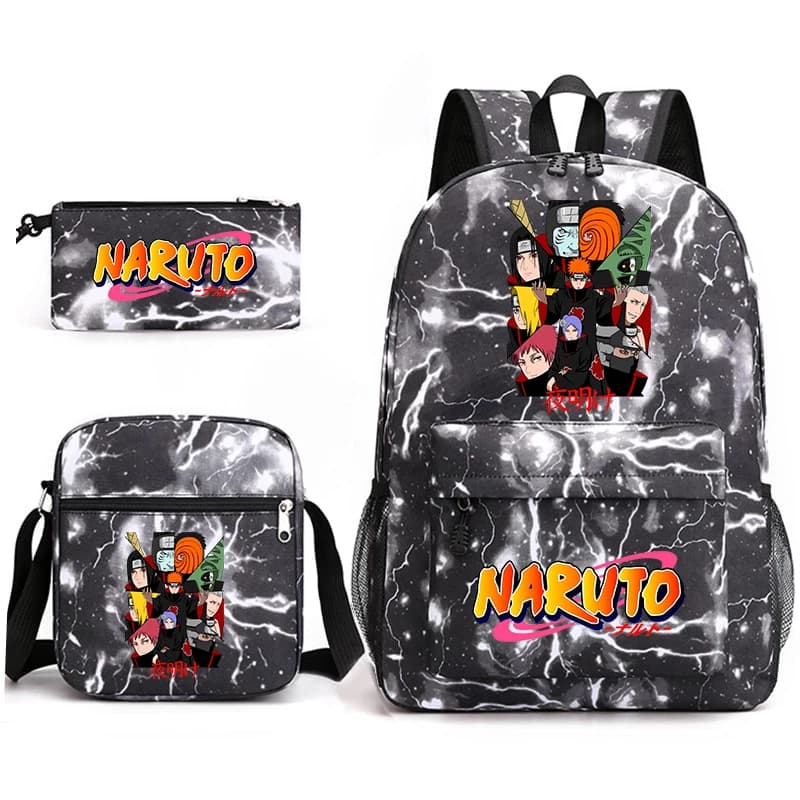 Naruto Print School Backpack Set with Shoulder Bag Pencil Case Lightweight Bookbag for Boys Girls Teens