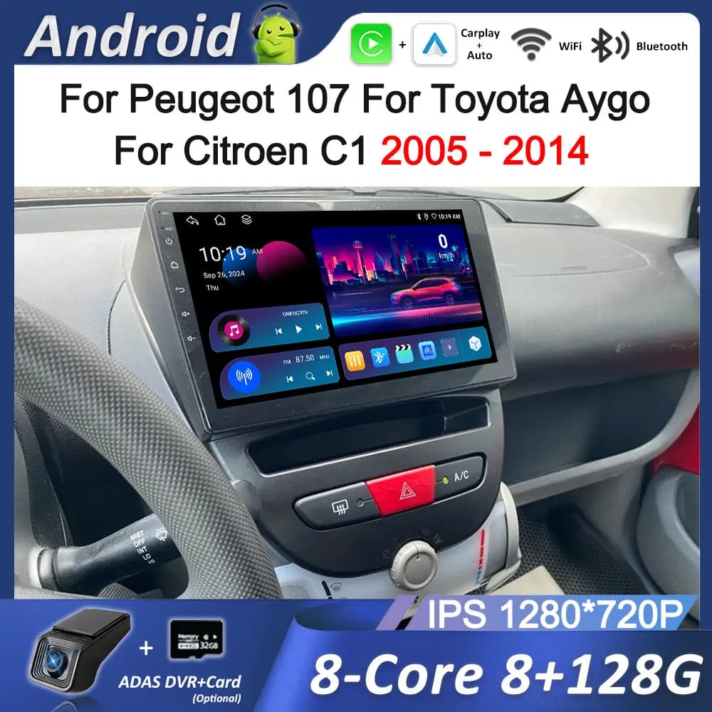 GPS Navi Carplay per Peugeot 107 per Toyota Aygo Citroen C1 2005 - 2014 Autoradio Lettore Multimediale Android DSP Stereo WiFi