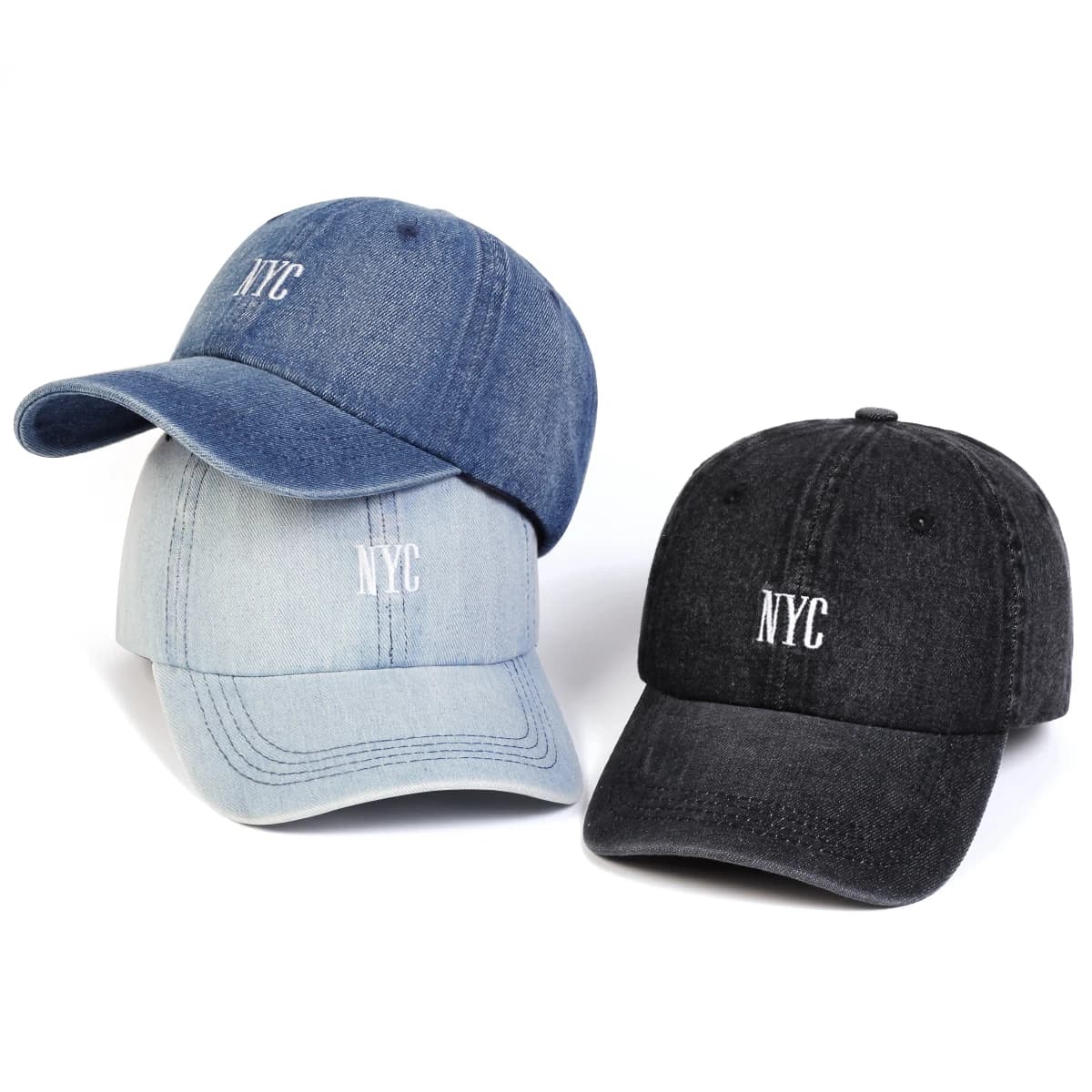 Berretti da baseball in denim con ricamo NYC unisex Primavera Autunno Cappelli casual regolabili per esterni Cappello per protezione solare