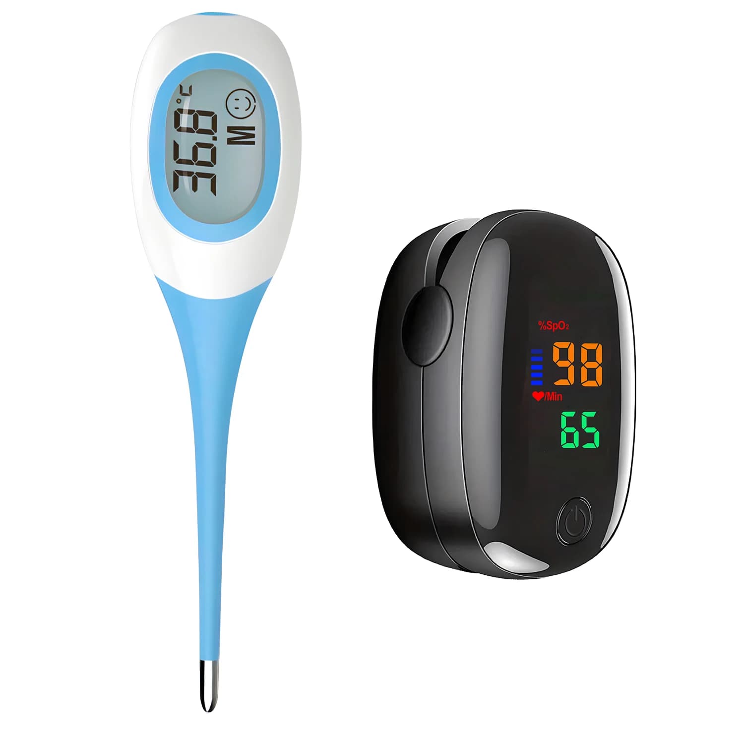 Contactless infrared laser thermometer finger pulse oximeter, rapid temperature/oxygen measurement in the blood / heart rate