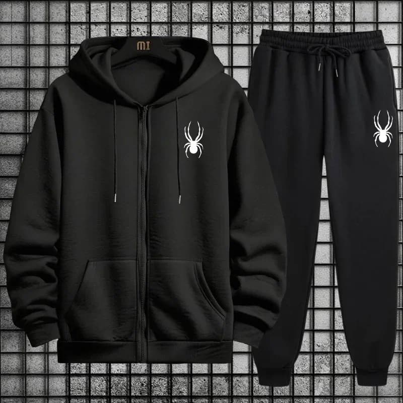 Completo da Uomo 2 Pezzi Nuovo Arrivo 2026: Felpa con Cappuccio e Pantaloni Sportivi, Stile Urbano Casual, Abbigliamento Sportivo con Zip, Outfit Autunno/Inverno
