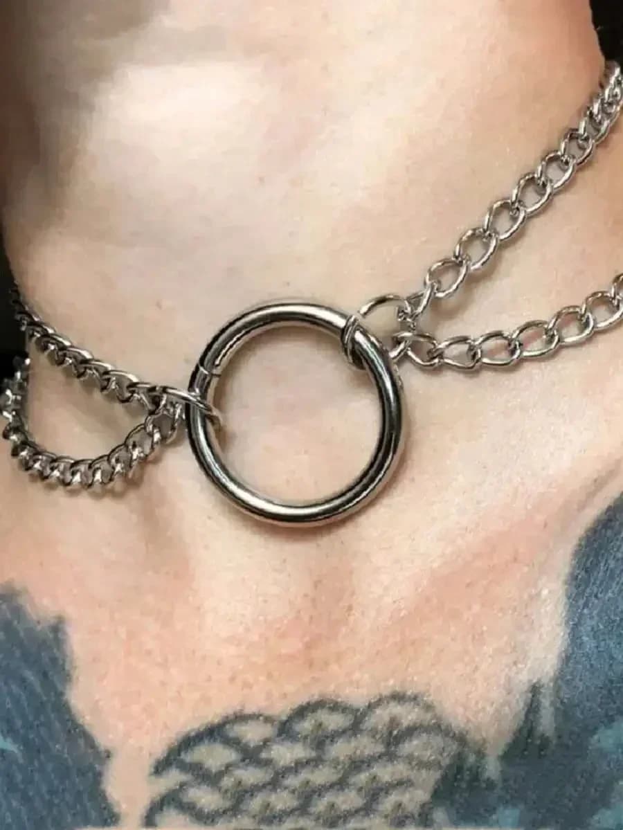 Collana Choker a Doppia Catena con Anelli a O, Gioielli Punk Gotici Alternativi alla Moda
