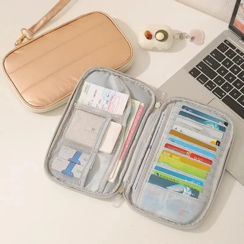 Portable Travel Document Organizer - Waterproof Passport Holder, Multi-Card Slots & Zipper Pocket For Airplane/Train