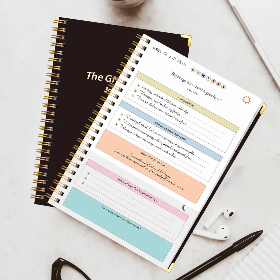 Quaderno a spirale A5 per la gratitudine e la preghiera, agenda per riflessione quotidiana e affermazioni positive per il benessere e la consapevolezza