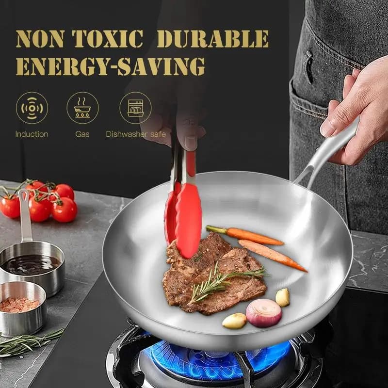 Frying Pan 410 Stainless Steel Frying Pan Uncoated Fry Pan For Induction Cooker Gas Stove Kitchen Utensils