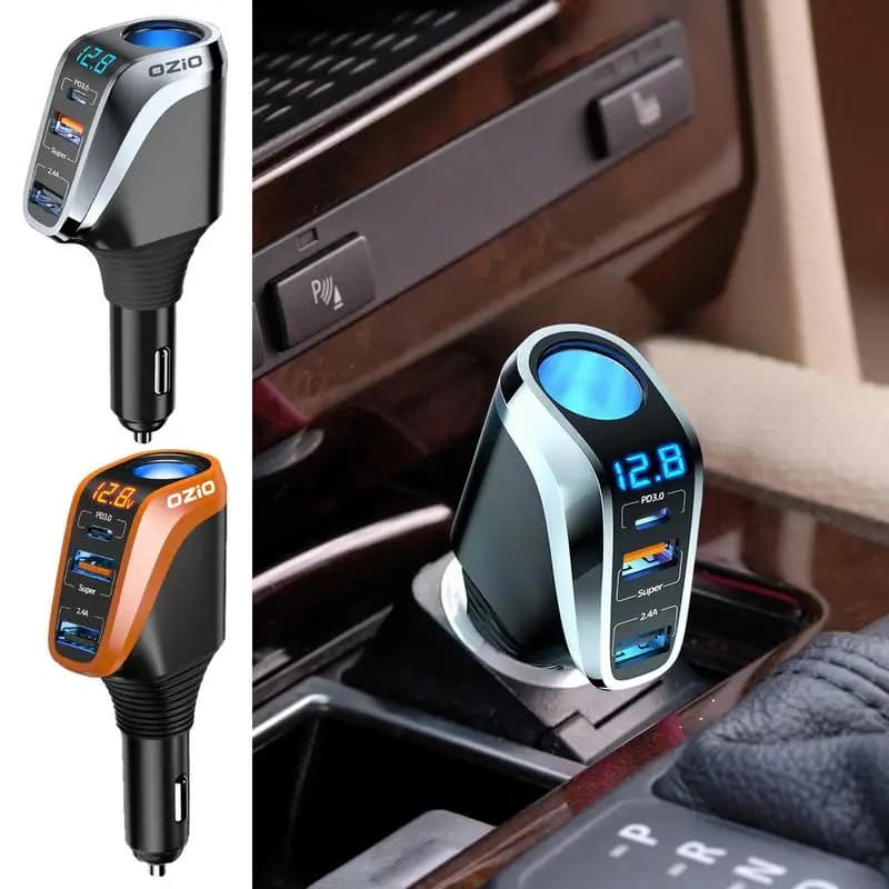 4 In 1 Lighter Adapter Universal Charger Lighter USB Charger With 3 USB Ports 12V/24V Car Charger With High Definition LED
