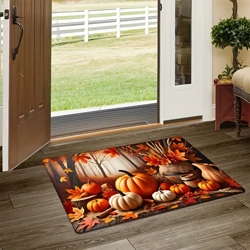 Festive Fall Harvest Motif Floor Rug Decorative Non Slip Door Mat Versatile Decor For Restaurant Gym Dance Studio