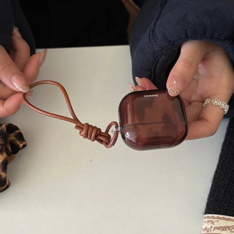 IMD Dustproof Brown Block Print Earphone Case with Lanyard For Airpods Pro, Pro2, Pro3, 1, 2, 3, 4,