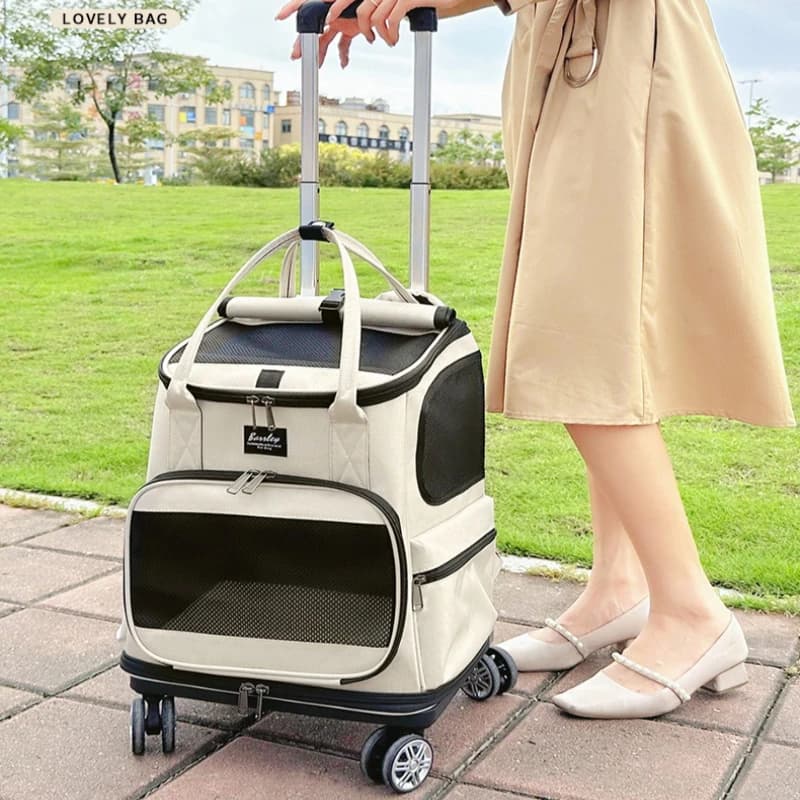 Summer Breathable Cat Carrier Lightweight Pet Suitcase for Travel Portable Kitten Rucksack for Outdoor Walking Mesh Cats Trolley