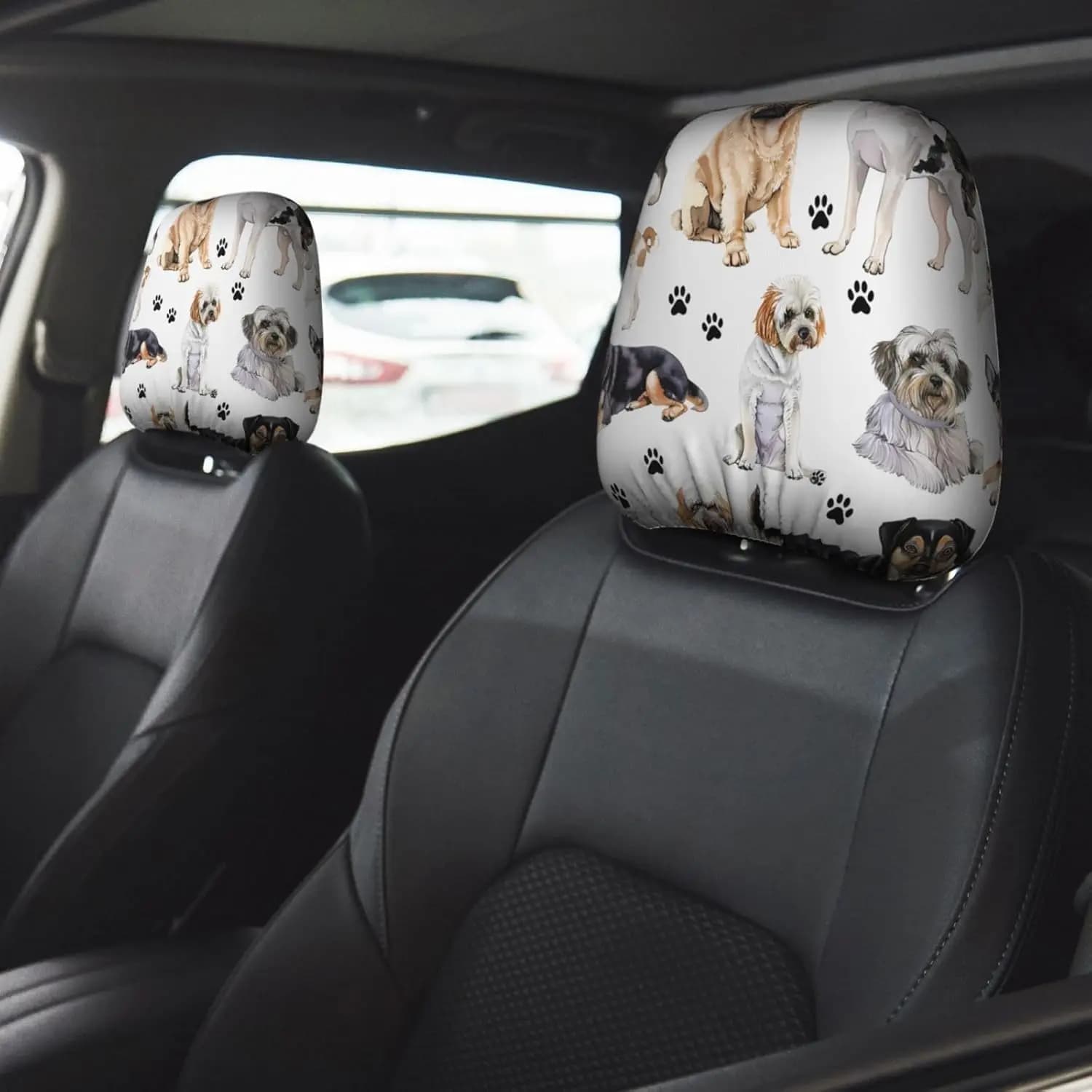 Covers headrest for car 2 pieces Print animal dog leg Covers for automotive seat Covers for universal vehicles