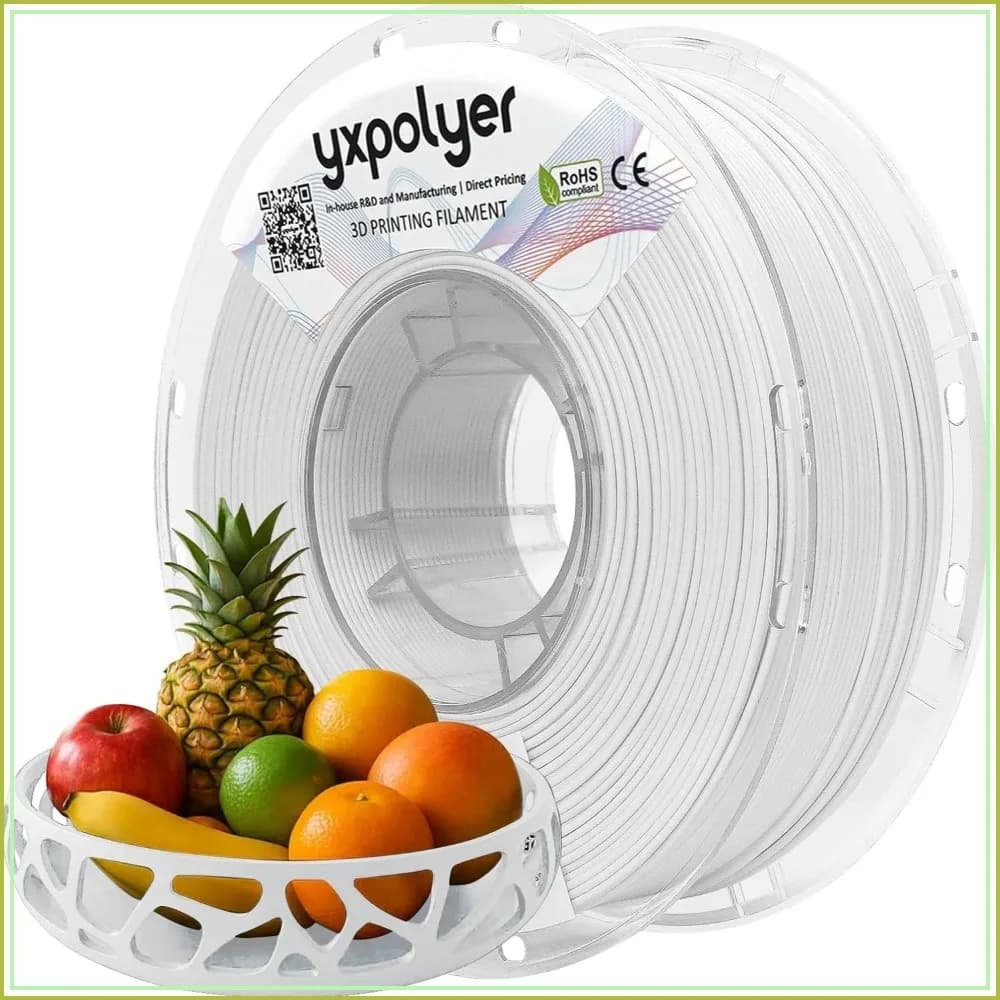 Food Grade PLA Filament 1.75mm 1kg, PLA+ White for 3D Printing, AMS-Compatible Spool