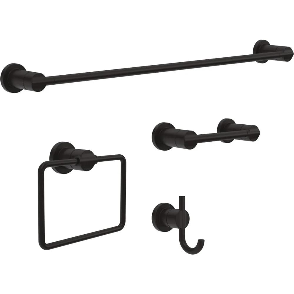 Set da bagno nero opaco da 4 pezzi: portasciugamani, porta carta igienica, porta asciugamani, gancio