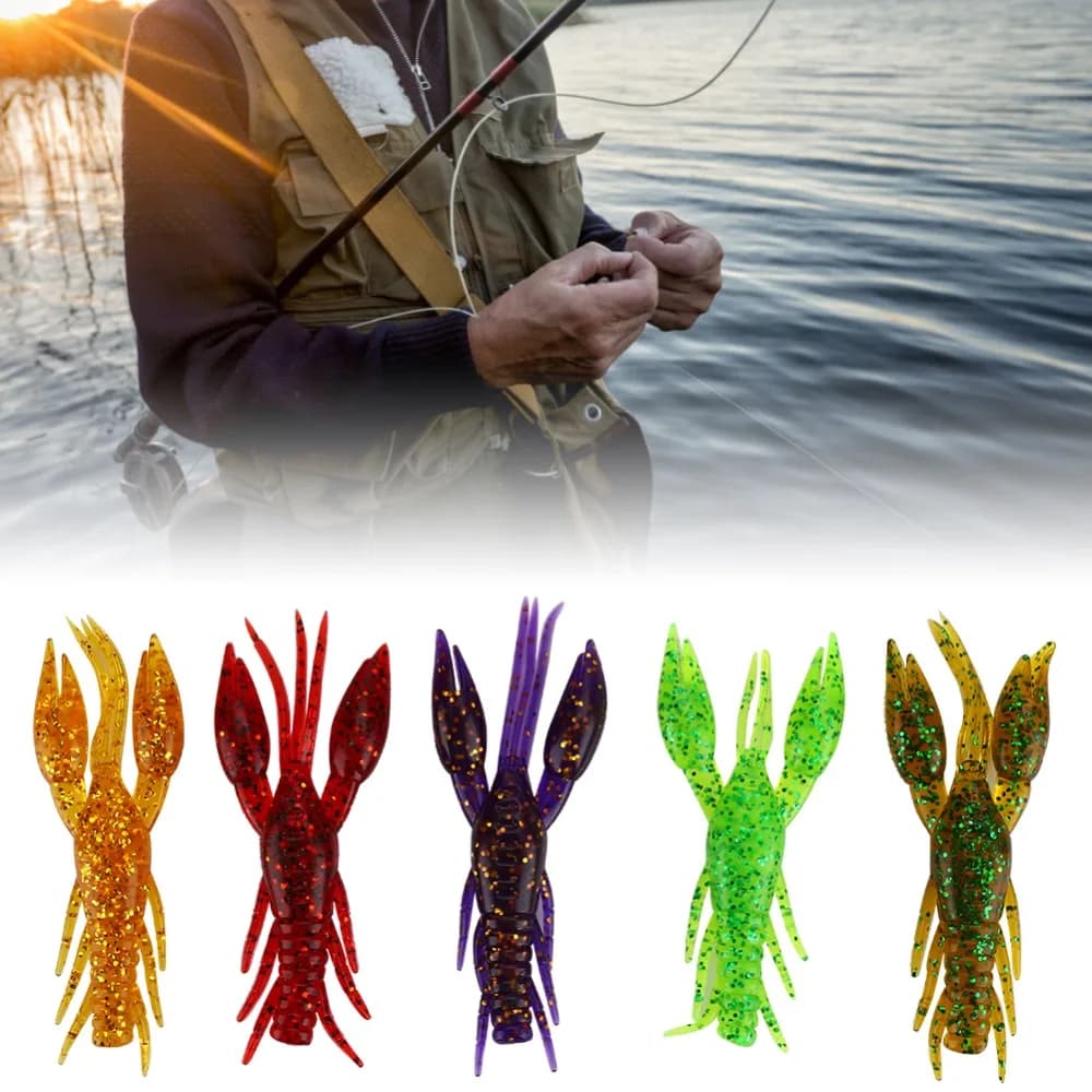 30PCS Durable 7.5cm 5.5g Crawfish Fishing Lures PVC Soft Crawfish Fishing Baits 5 Colors Fishing Lures Bass Fishing