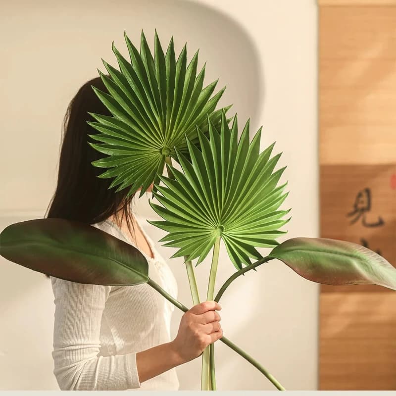 Composizione Floreale Artificiale con Foglie di Palma Verde, Piante Verdi Artificiali, Decorazione con Piante Finte