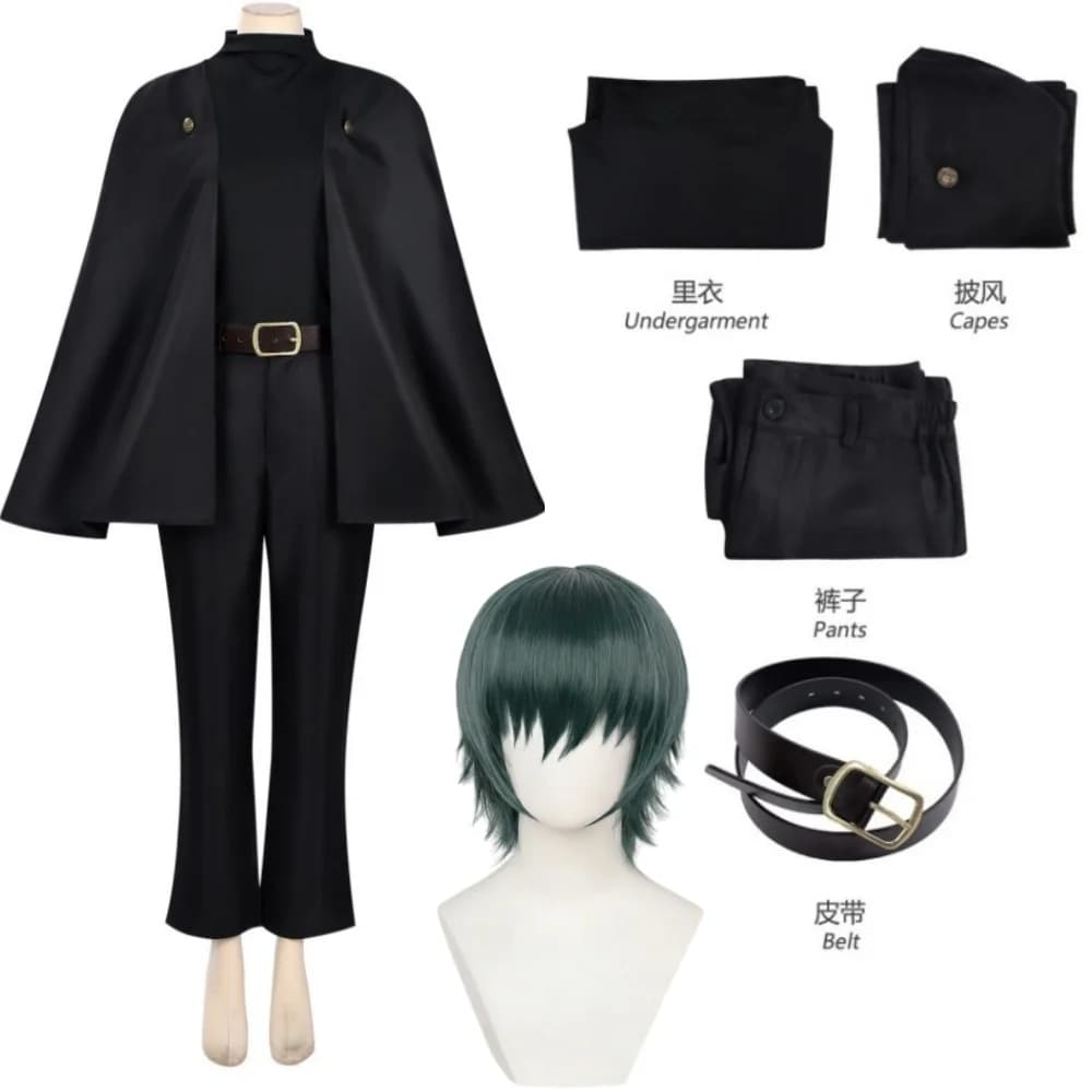 Cosplay Maki Zenin Costume: Mantle, Top, Trousers, Belts, Wig - Perfect for Party and Carnival