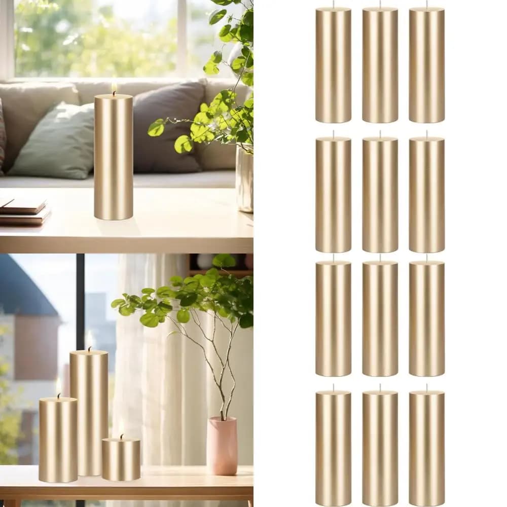 Set of 6 Perfumeless Column Candles, 3 x 9, Ideal for Home, Events and Decorative Scopes