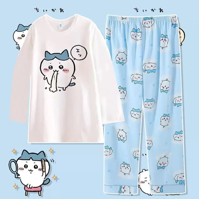 Chiikawa Usagi Hachiware Pajamas Short Sleeve Round Neck Thin Soft Kawaii Cartoon Cute Summer Loungewear Student Dorm