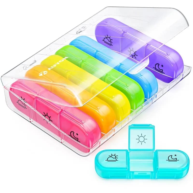 7 Days Weekly Pill Organizer, Large Capacity 3 Times A Day Pill Box with Independent Compartments, Portable Medicine Case for Pills, Vitamins, Fish Oil & Supplements