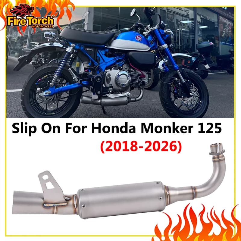 Motorcycle Full Systems Exhaust Slip On For Honda Monkey 125 2018 - 2025 2026 Front Link Pipe Escape Bottom Row Header Muffler