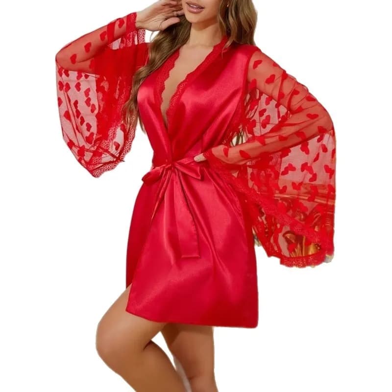 Women's Nightgowns Sensual Netted Pajamas Women's Outer Robes with Lace Underwear Sets Summer Nightgowns Bathrobe Women
