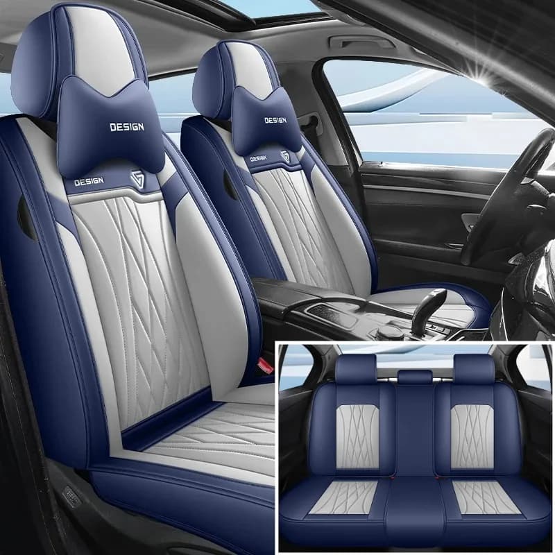 Business Style PU Leatherette Car Seat Covers, Full Protection, Diamond Shape 3D Seams, Soft, Comfortable, Elastic, Suitable for Most Car Seats