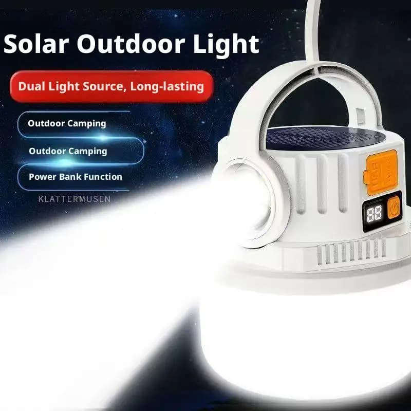 Solar Outdoor Light Camping Lantern Rechargeable LED Floodlight Spotlight Dual Solar/Type-C Charging for Hiking Tent Emergency