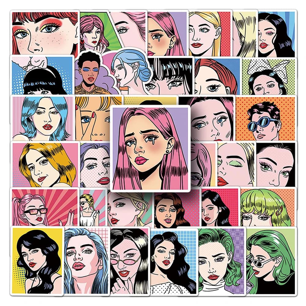 10/30/50 Pezzi Adesivi Vintage Stile Pop con Ragazze Cartoon, Estetici per Bottiglie d'Acqua, Telefoni, Valigie, Graffiti Cool, Vendita all'Ingrosso