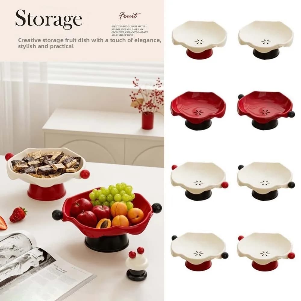 Piatto per Frutta Secca, Vassoio per Snack alla Frutta, Organizzatore con Manico Sferico, Cesto Porta Caramelle, Piatto Decorativo in Plastica