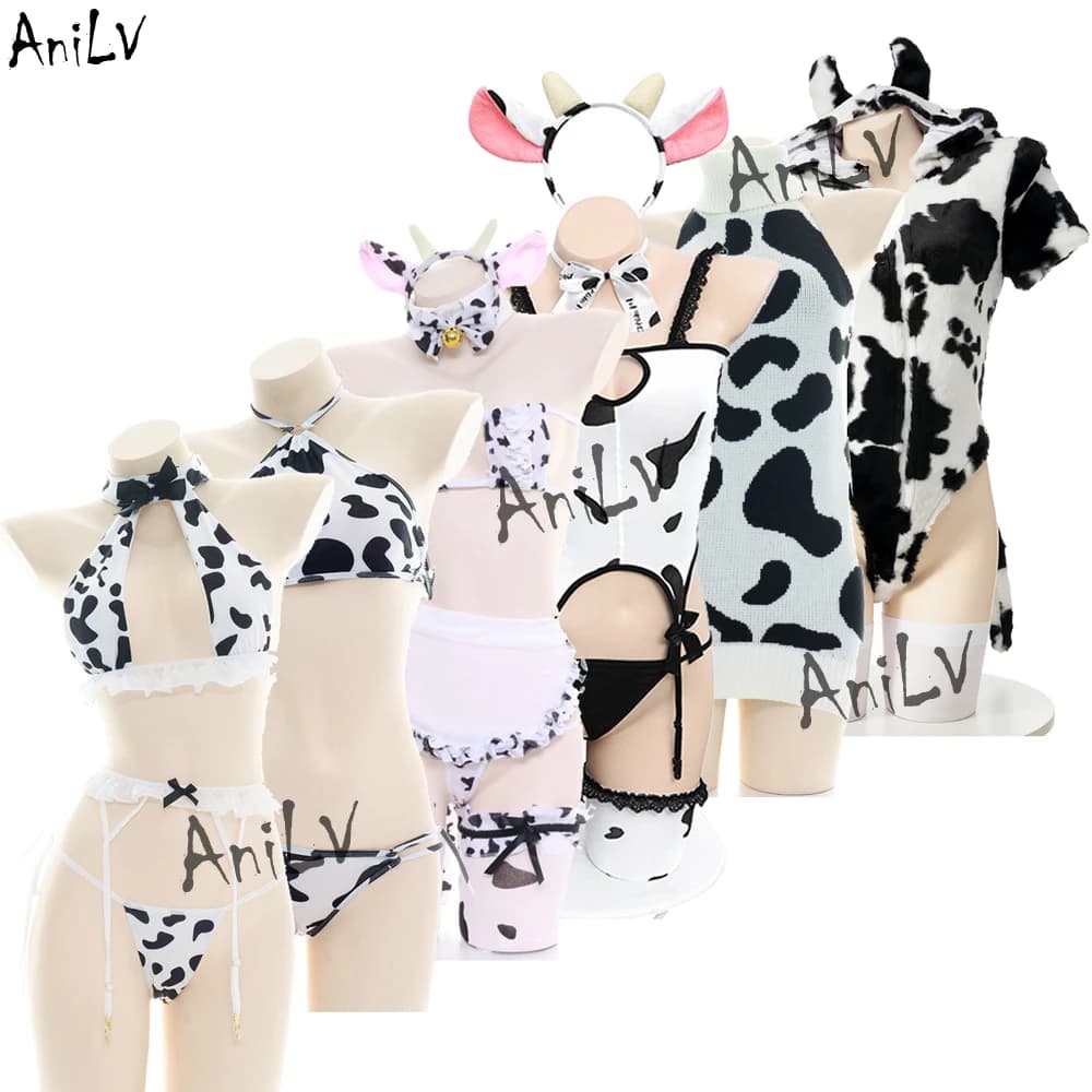 AniLV Anime Cartoon Cow Series Body Intimo Cameriera Unifrom Costume Kawaii Girl Bikini Costume da bagno Set Outfit Cosplay