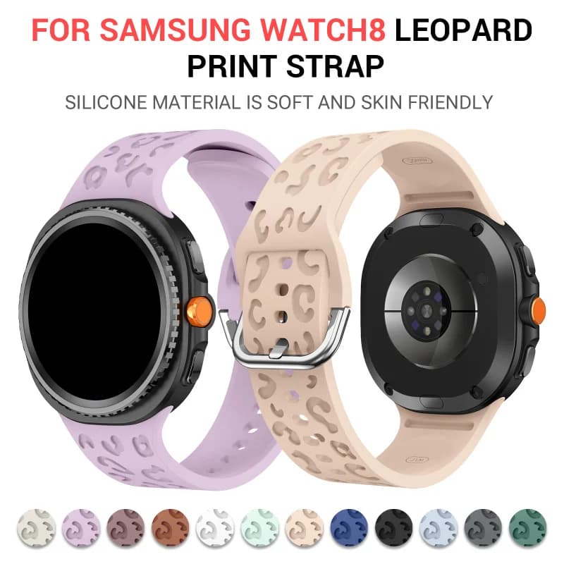 Cinturino sportivo in silicone con stampa leopardata per Samsung Watch8 Classic (40/44/46 mm) Chiusura deployante traspirante e resistente al sudore