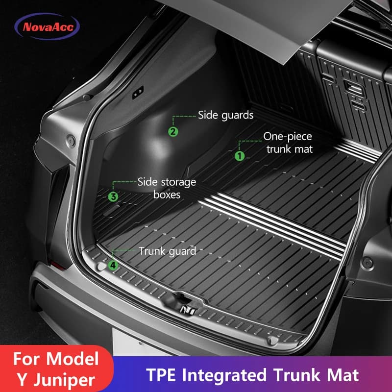 Tappetino per bagagliaio integrato in TPE per Tesla Model Y Juniper 2025 Tappeti per pavimenti a doppio strato per auto Fodera di protezione del carico resistente all'usura